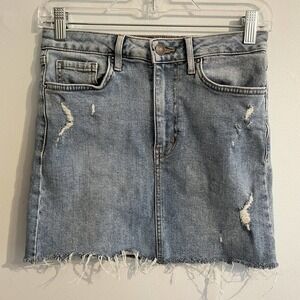 Forever 21 Small Jean Skirt Blue Distressed Mini Boho Hippie Grunge Cott…